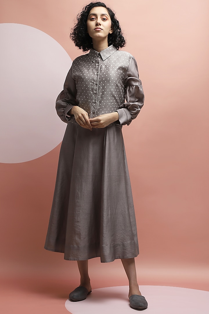 Deep Taupe Hand Printed Dress by DHI
