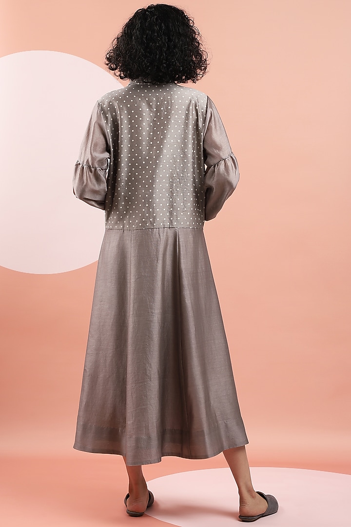Deep Taupe Hand Printed Vacation Dress by DHI at Pernia's Pop Up Shop