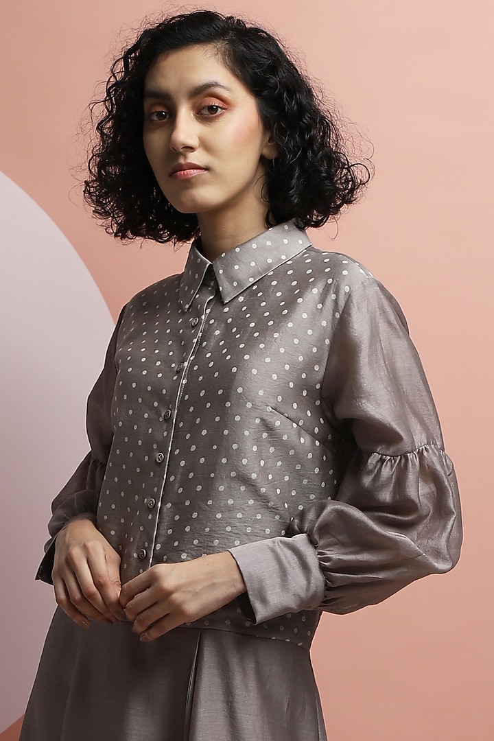 Deep Taupe Hand Printed Vacation Dress by DHI at Pernia's Pop Up Shop