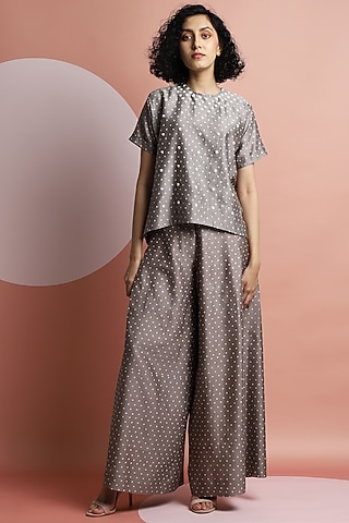 Taupe Hand Printed T-shirt by DHI