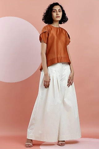 Rust Orange Embroidered T-shirt by DHI