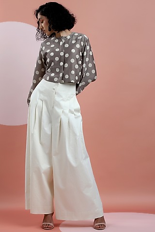Taupe Embroidered Crop Top by DHI