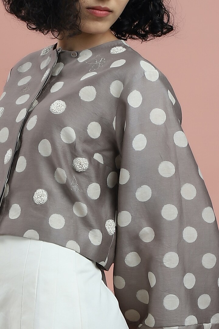 Taupe Embroidered Crop Top by DHI at Pernia's Pop Up Shop