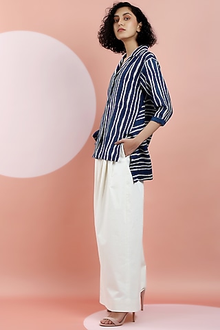Indigo Hand Printed Shirt by DHI