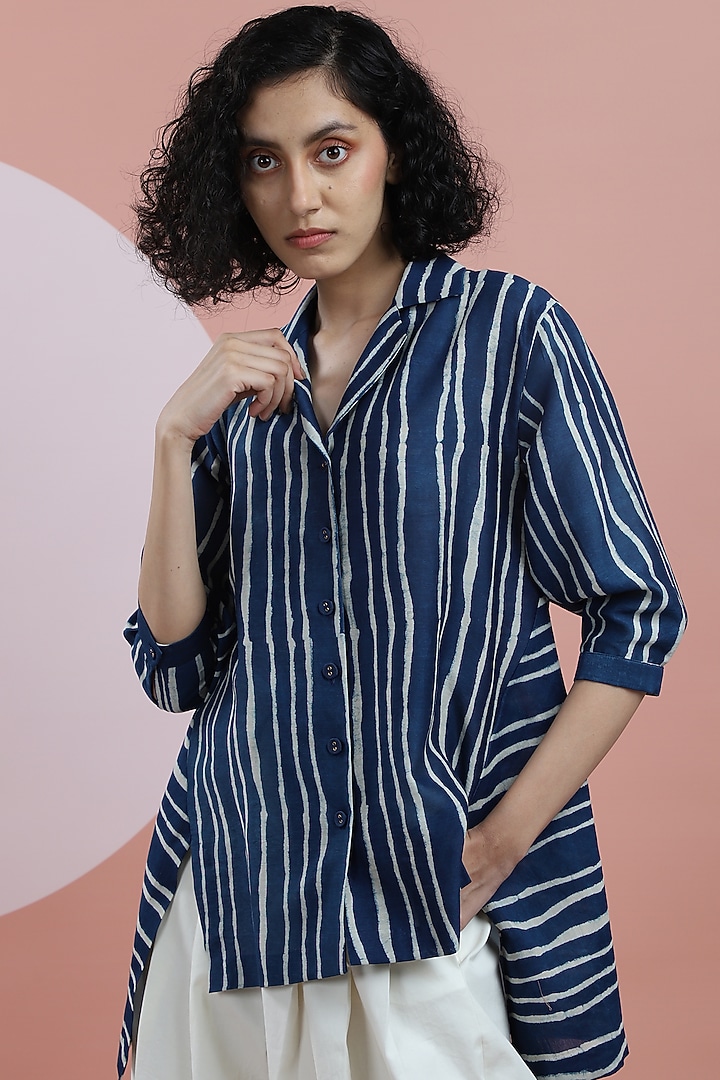 Indigo Hand Printed Shirt by DHI at Pernia's Pop Up Shop