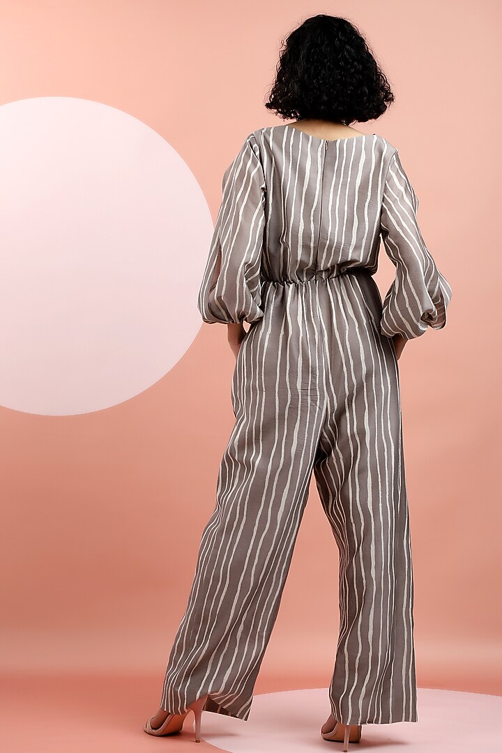 Taupe Hand Printed Jumpsuit by DHI at Pernia's Pop Up Shop