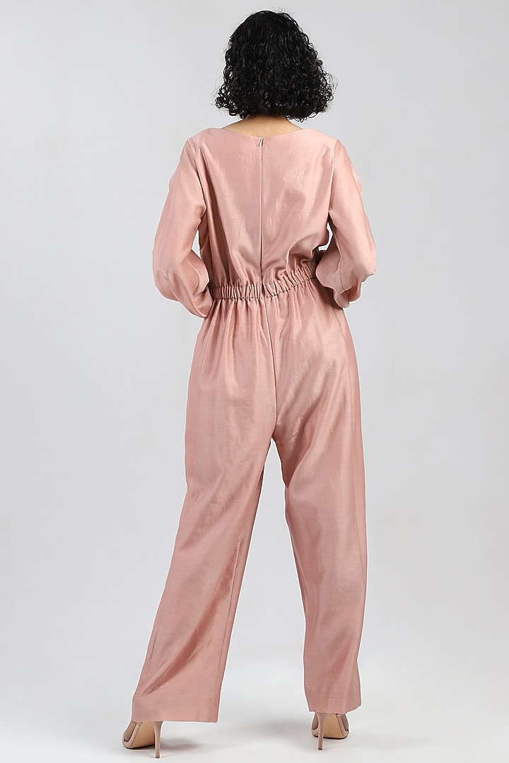 Blush Pink Chanderi Jumpsuit by DHI at Pernia's Pop Up Shop