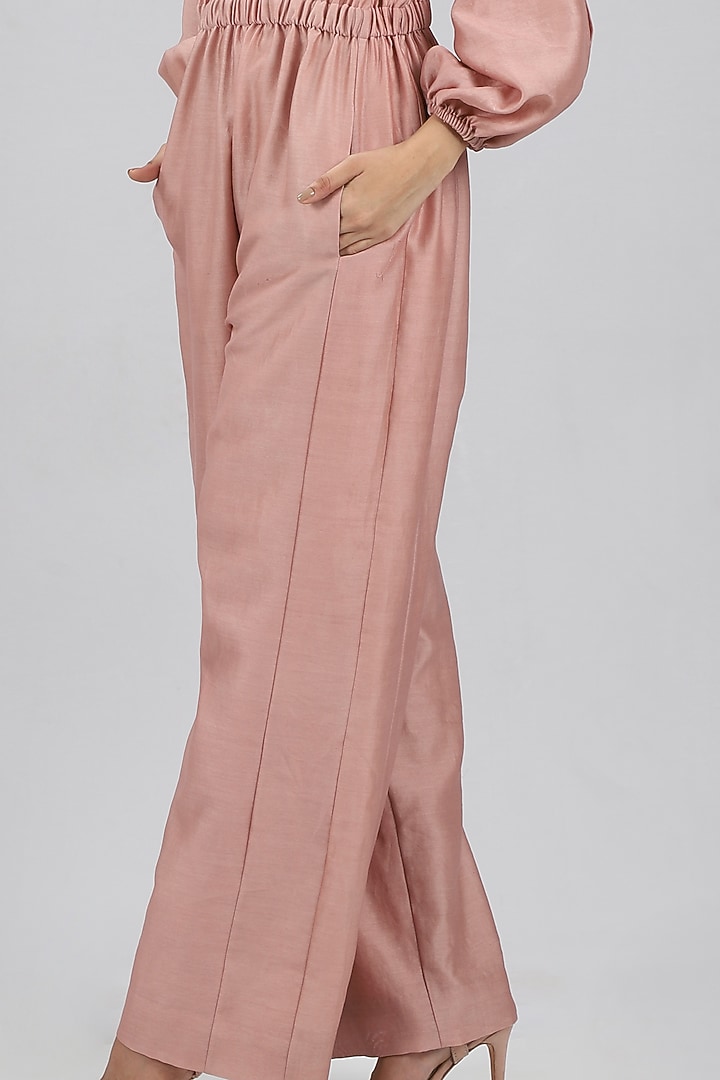 Blush Pink Chanderi Jumpsuit by DHI at Pernia's Pop Up Shop