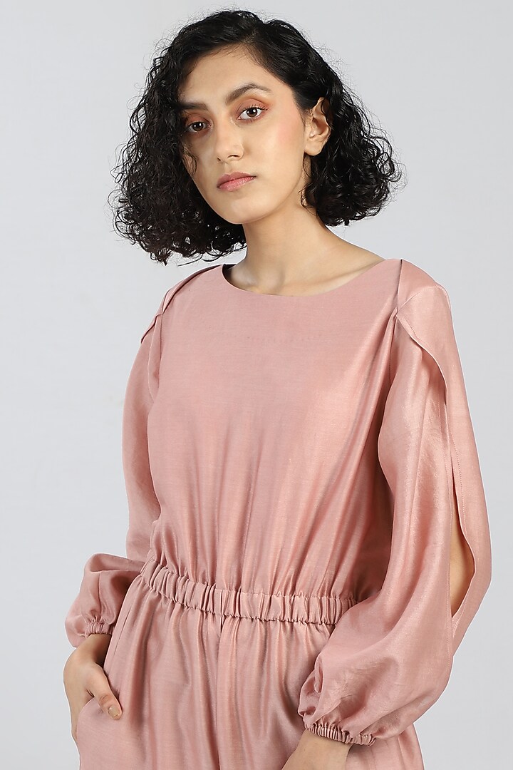 Blush Pink Chanderi Jumpsuit by DHI at Pernia's Pop Up Shop
