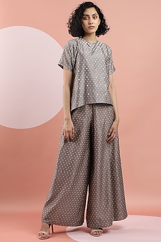 Taupe Hand Printed Pants by DHI