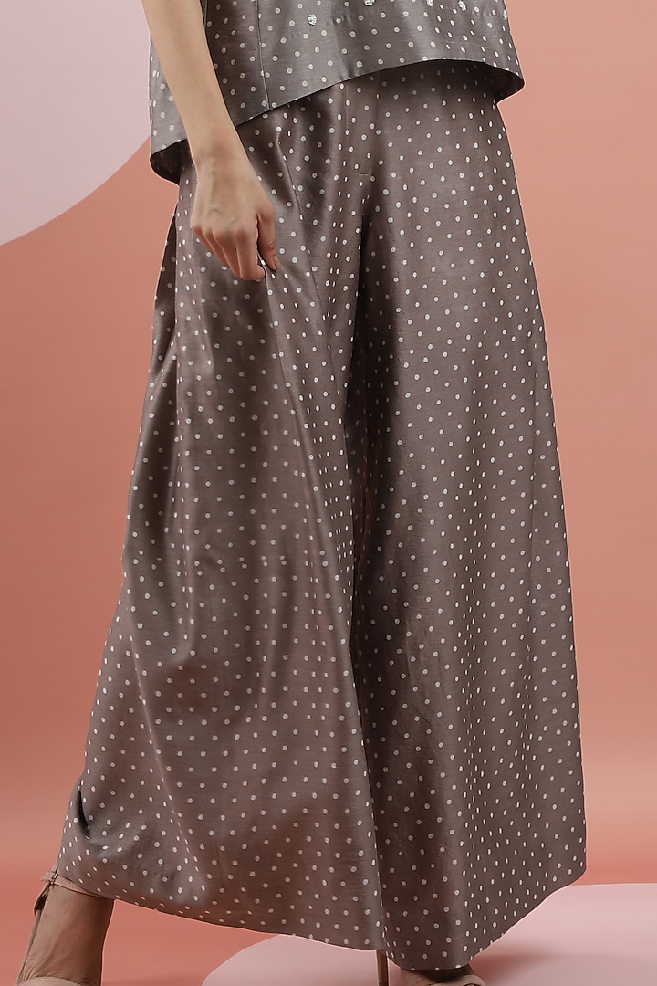 Taupe Hand Printed Pants by DHI at Pernia's Pop Up Shop