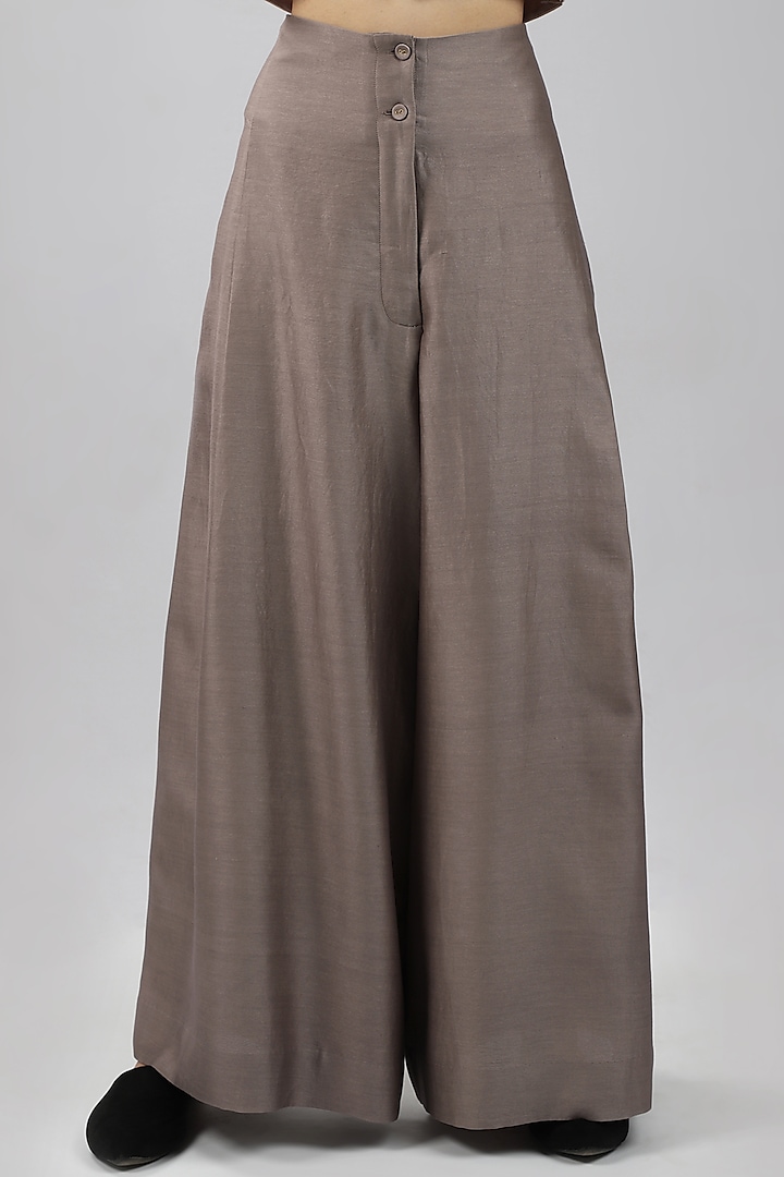 Taupe Chanderi High Waisted Pants by DHI
