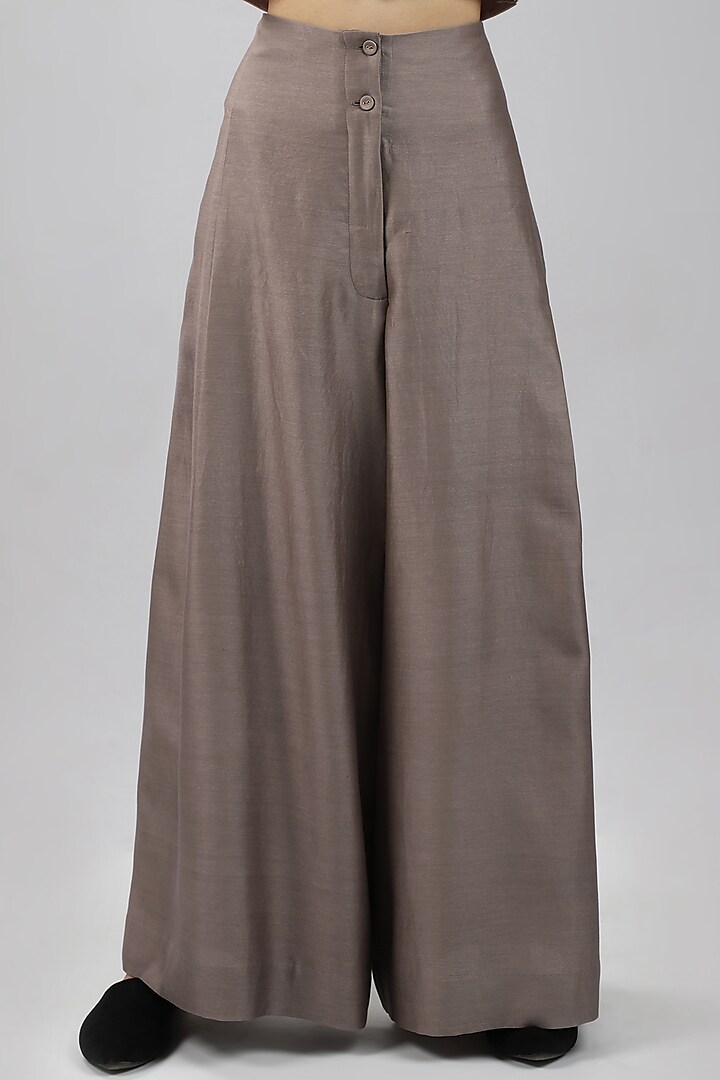 Taupe Chanderi High Waisted Pants by DHI at Pernia's Pop Up Shop