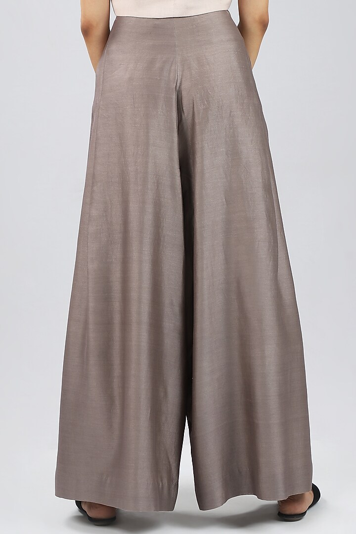 Taupe Chanderi High Waisted Pants by DHI at Pernia's Pop Up Shop