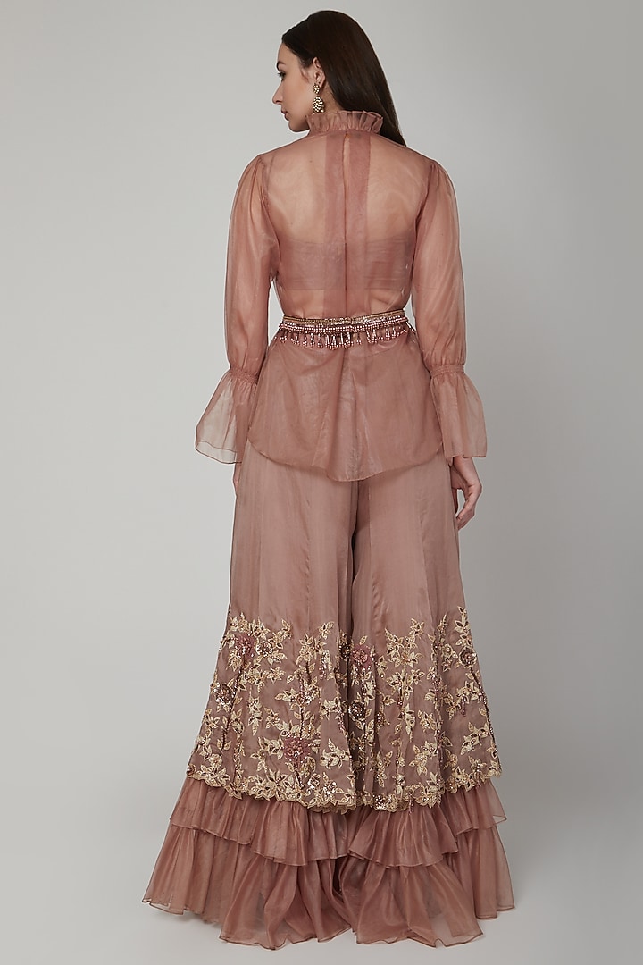 Almond Brown Embroidered Wedding Sharara Set by NIKITA KANODIA GUPTA at Pernia's Pop Up Shop