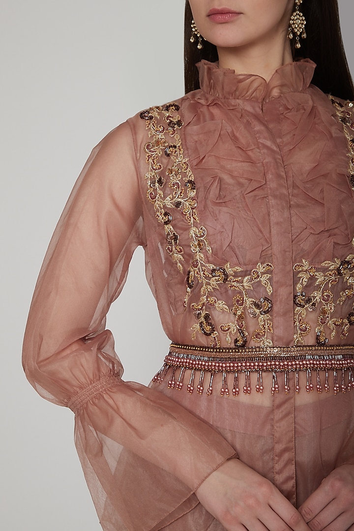Almond Brown Embroidered Wedding Sharara Set by NIKITA KANODIA GUPTA at Pernia's Pop Up Shop