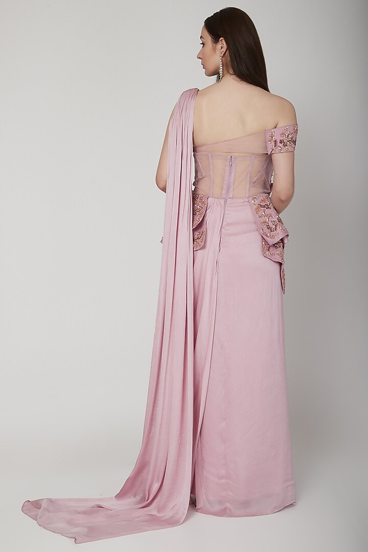 Lavender Pre-Stitched Embroidered Wedding Saree Set by NIKITA KANODIA GUPTA at Pernia's Pop Up Shop