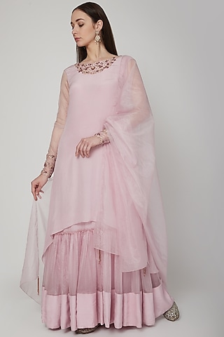 Lavender Embroidered Lehenga Tunic Set by NIKITA KANODIA GUPTA