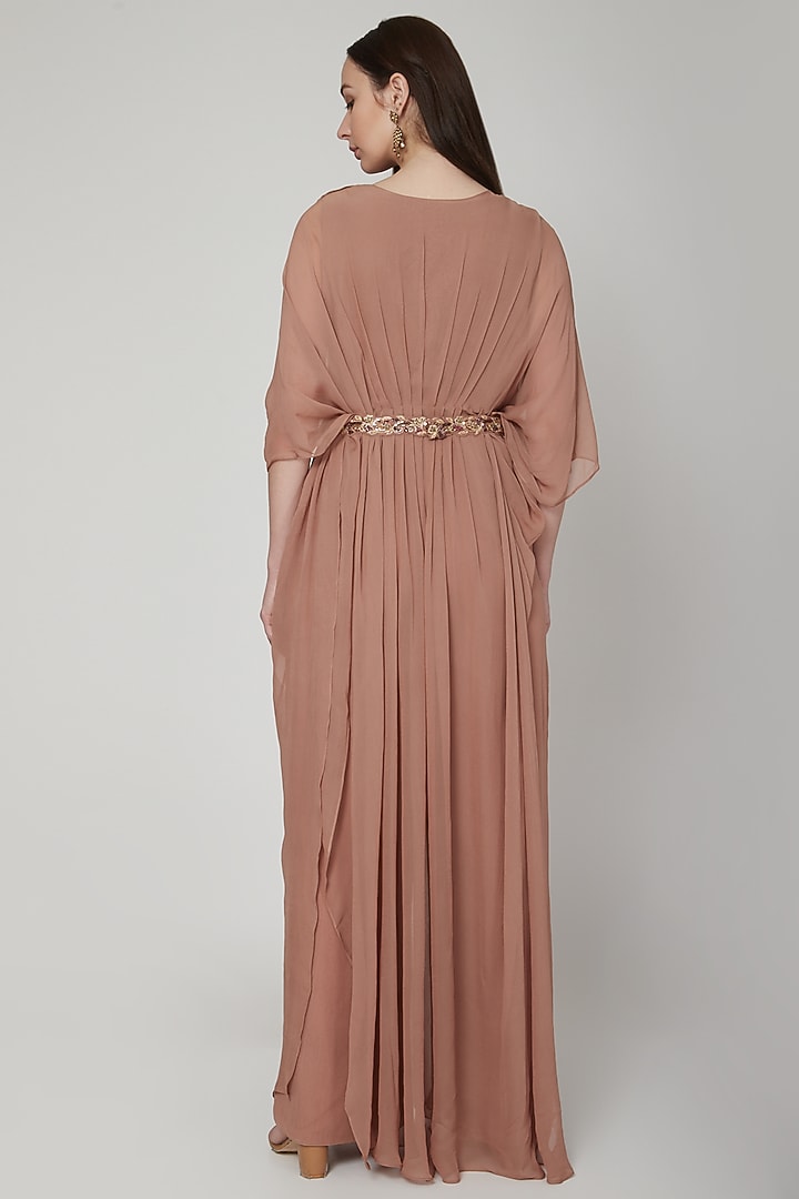 Almond Brown Embroidered Tunic Set by NIKITA KANODIA GUPTA at Pernia's Pop Up Shop