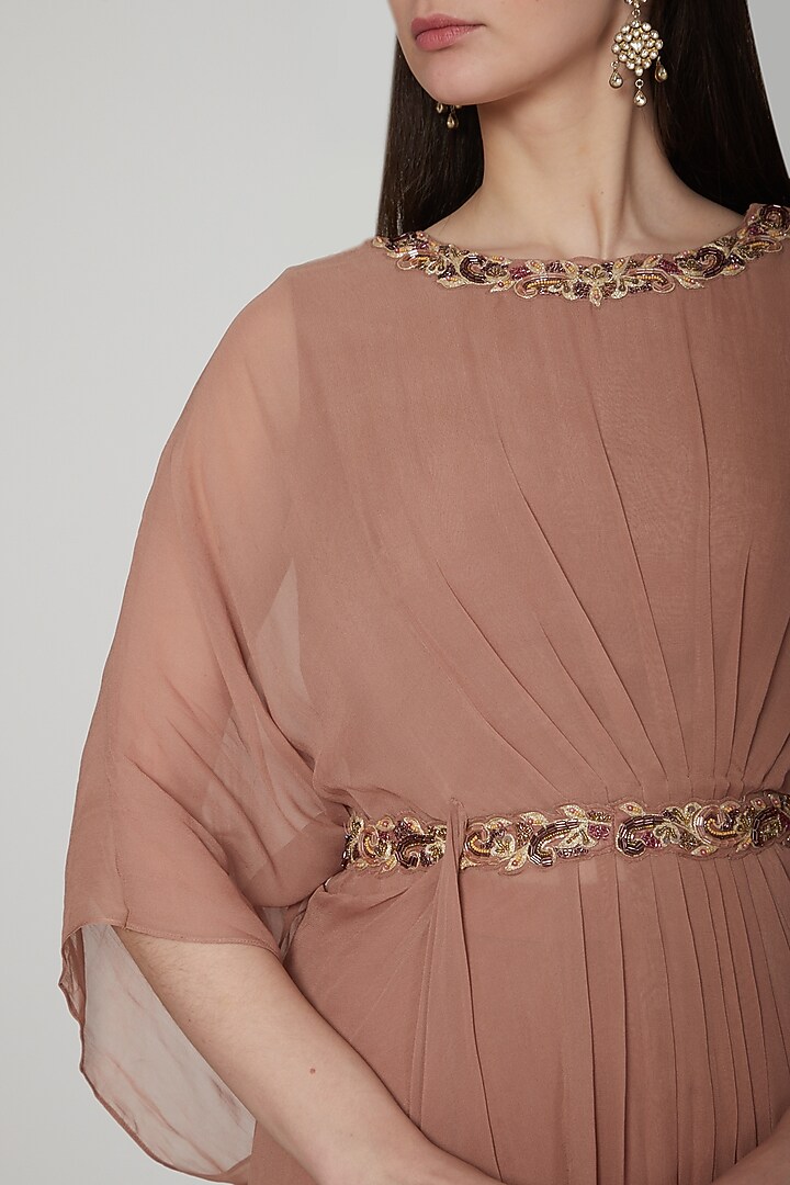 Almond Brown Embroidered Tunic Set by NIKITA KANODIA GUPTA at Pernia's Pop Up Shop