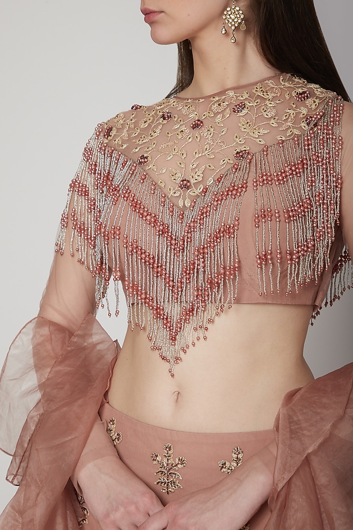 Almond Brown Embroidered Wedding Lehenga Set by Nitika Kanodia Gupta at Pernia's Pop Up Shop