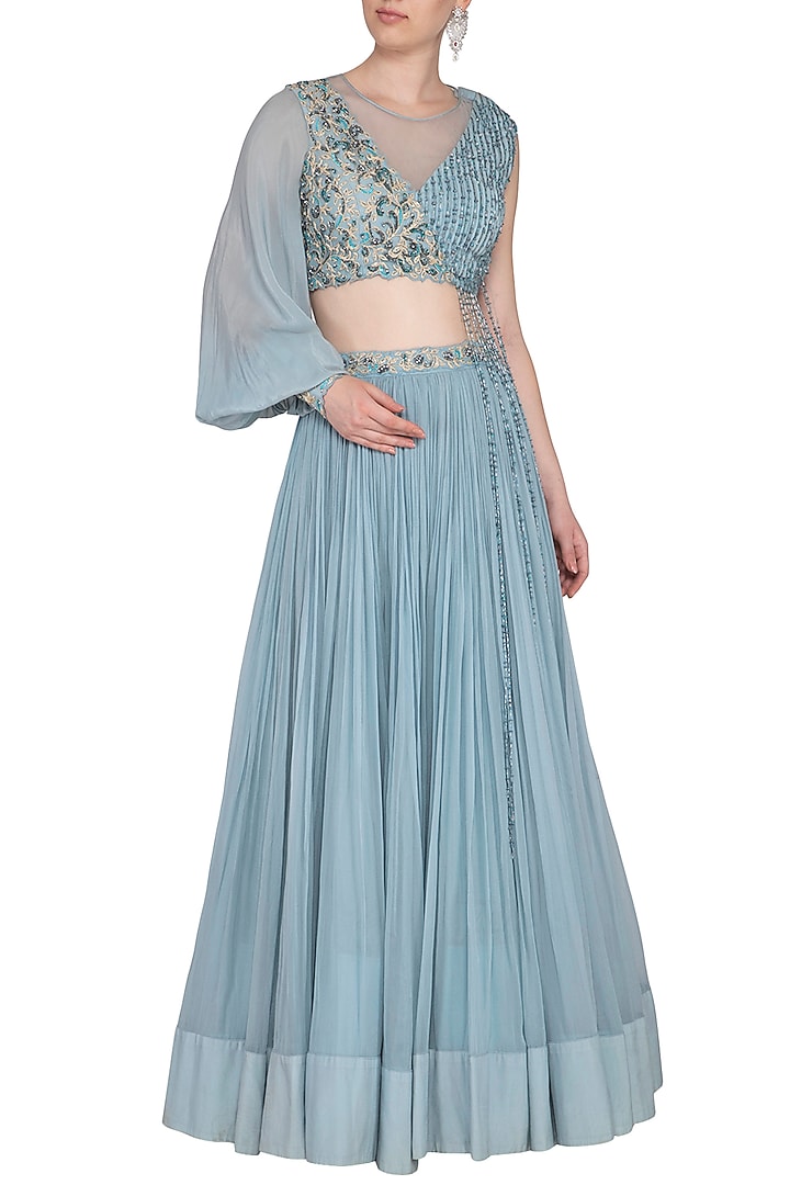 Baby Blue Embroidered Wedding Lehenga Set by NIKITA KANODIA GUPTA at Pernia's Pop Up Shop