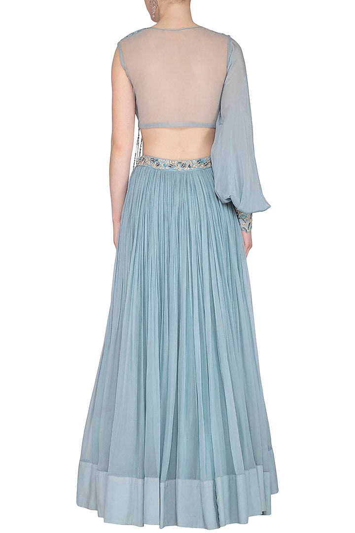 Baby Blue Embroidered Wedding Lehenga Set by NIKITA KANODIA GUPTA at Pernia's Pop Up Shop