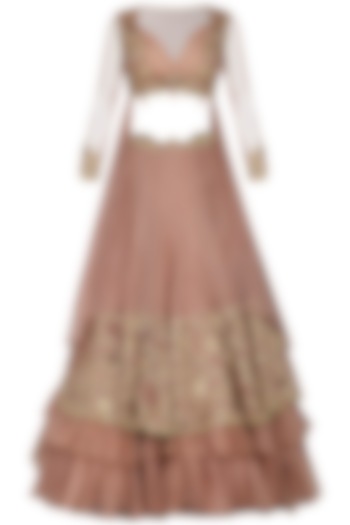 Almond Embroidered Ruffled Wedding Lehenga Set by NIKITA KANODIA GUPTA at Pernia's Pop Up Shop