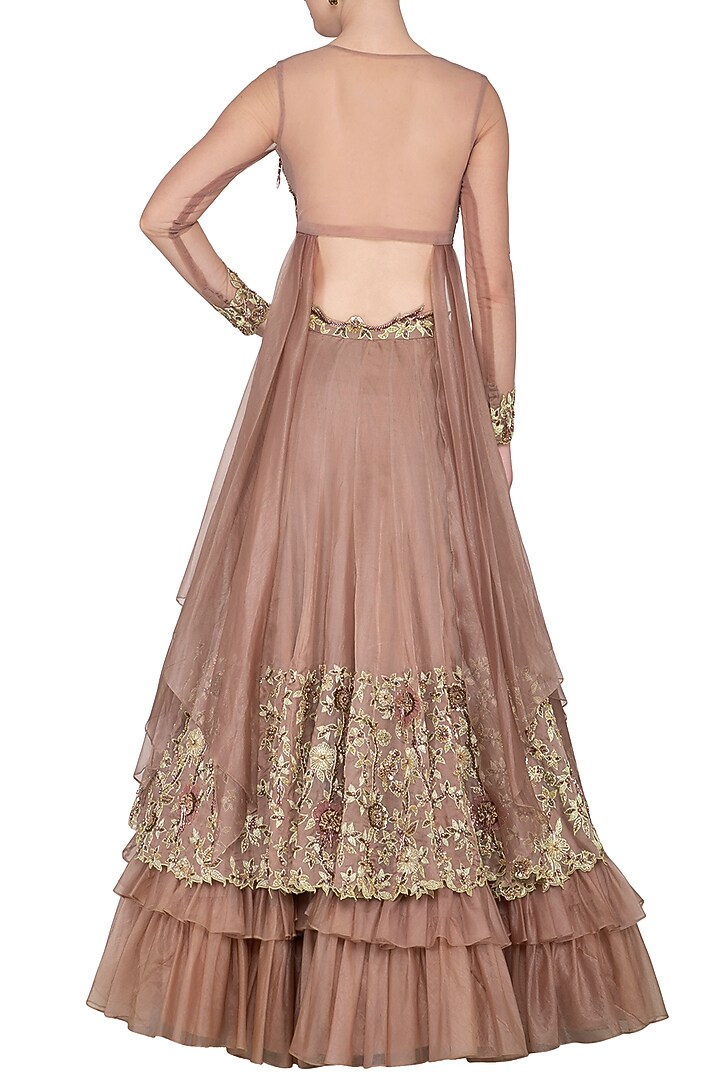Almond Embroidered Ruffled Wedding Lehenga Set by NIKITA KANODIA GUPTA at Pernia's Pop Up Shop
