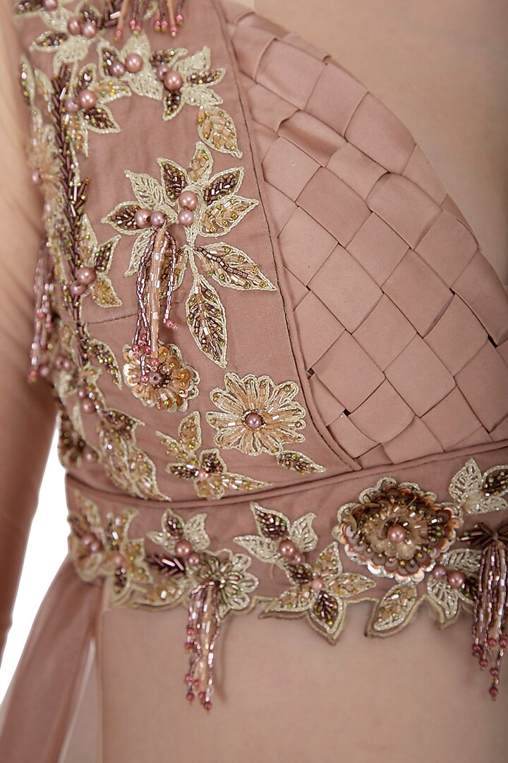 Almond Embroidered Ruffled Wedding Lehenga Set by NIKITA KANODIA GUPTA at Pernia's Pop Up Shop