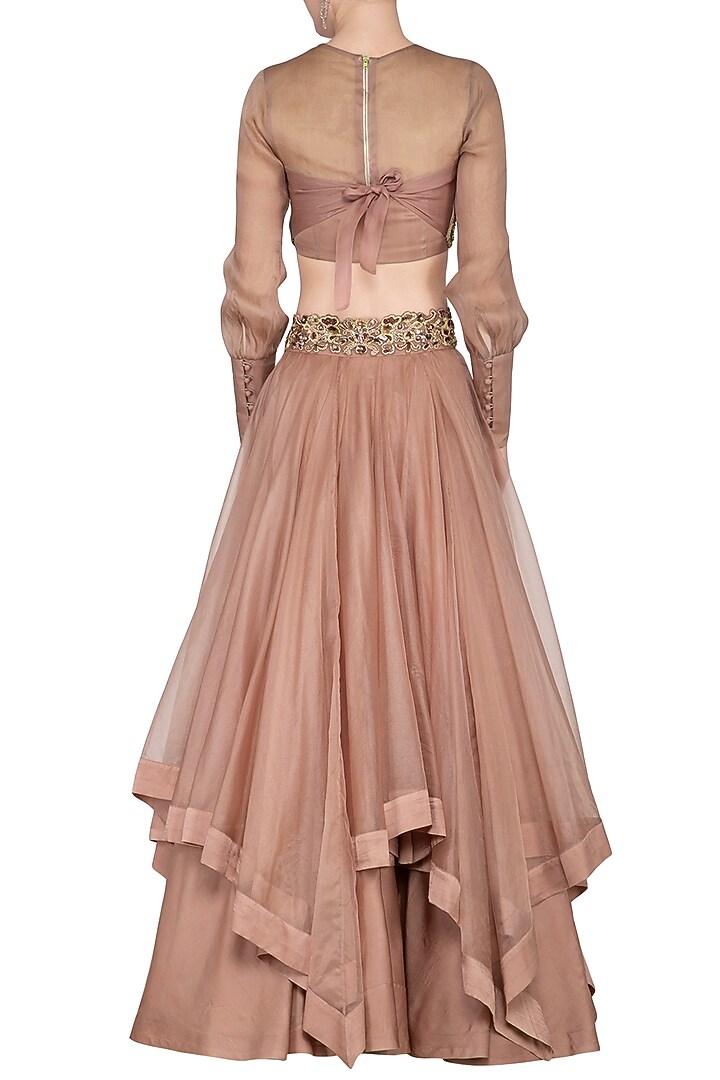Almond Embroidered Layered Wedding Lehenga Set by NIKITA KANODIA GUPTA at Pernia's Pop Up Shop