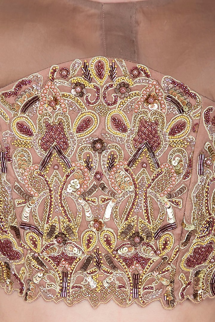 Almond Embroidered Layered Wedding Lehenga Set by NIKITA KANODIA GUPTA at Pernia's Pop Up Shop
