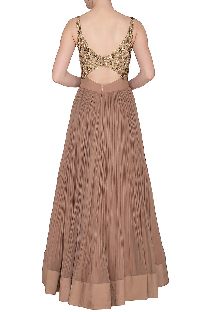 Almond Embroidered & Pleated Cutout Gown With Dupatta by NIKITA KANODIA GUPTA at Pernia's Pop Up Shop