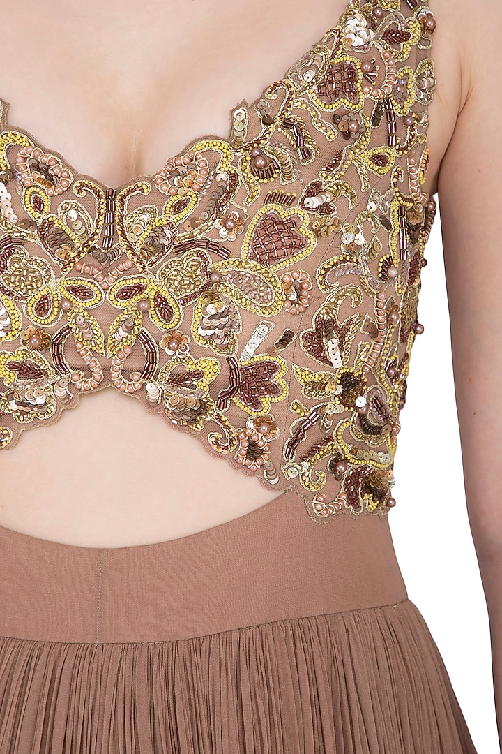 Almond Embroidered & Pleated Cutout Gown With Dupatta by NIKITA KANODIA GUPTA at Pernia's Pop Up Shop