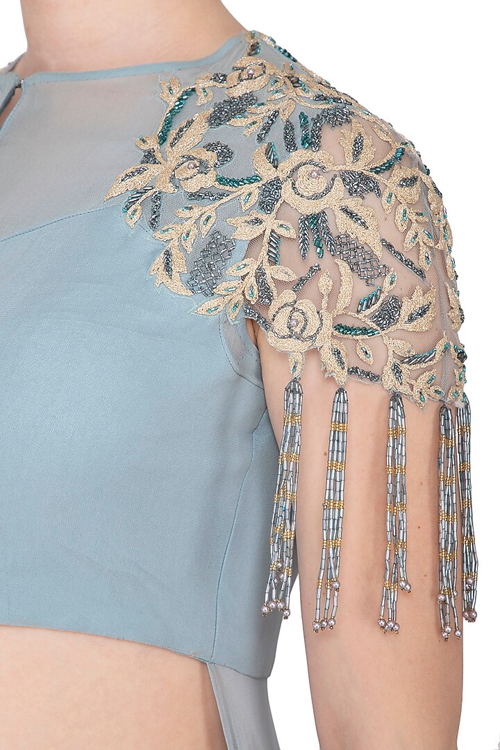 Baby Blue Embroidered Cutout Tunic With Palazzo Pants by NIKITA KANODIA GUPTA at Pernia's Pop Up Shop