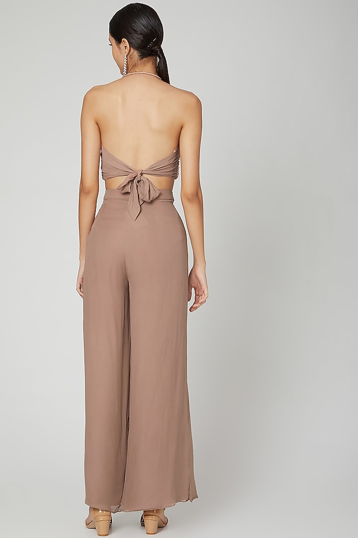 Brown Georgette Flared Pant Set by Nitika Kanodia Gupta at Pernia's Pop Up Shop