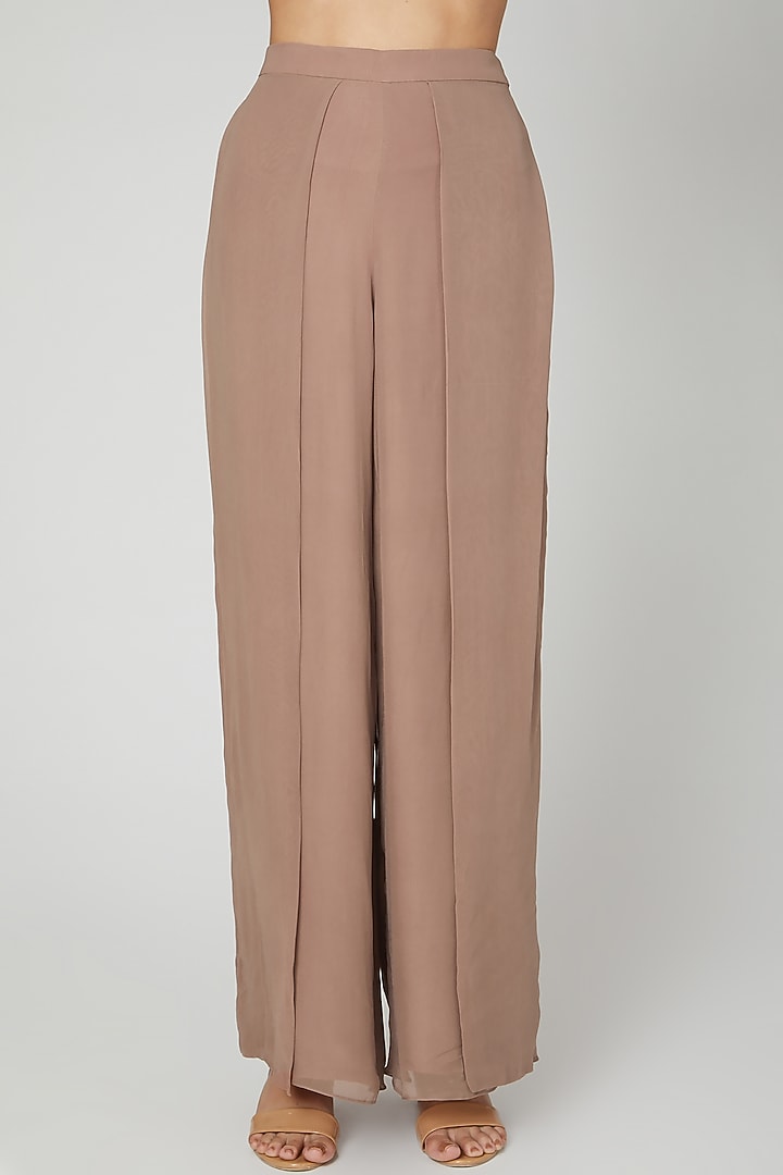 Brown Georgette Flared Pant Set by Nitika Kanodia Gupta at Pernia's Pop Up Shop