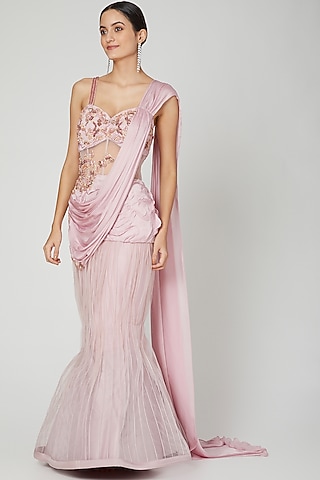 Mauve Embroidered Saree Gown by Nitika Kanodia Gupta