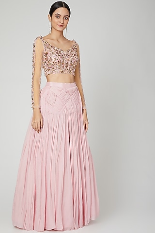 Mauve Embroidered Lehenga With Blouse by Nitika Kanodia Gupta