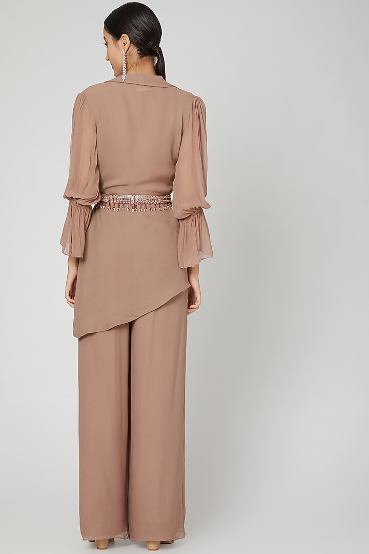 Brown Georgette Co-Ord Set by Nitika Kanodia Gupta at Pernia's Pop Up Shop