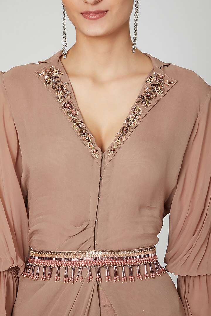 Brown Georgette Co-Ord Set by Nitika Kanodia Gupta at Pernia's Pop Up Shop