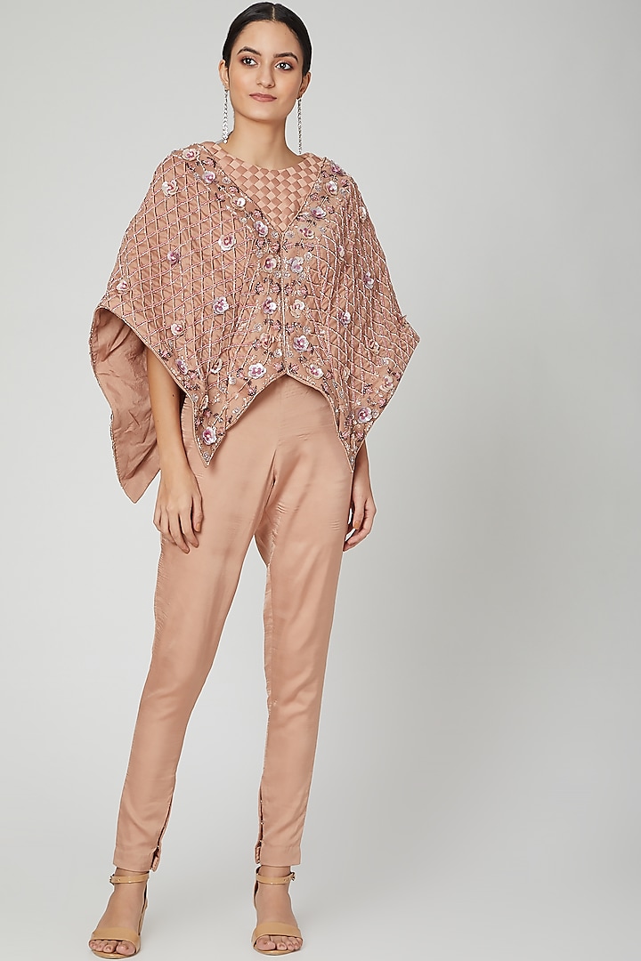 Brown Embroidered Cape Set by Nitika Kanodia Gupta