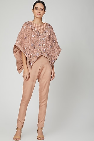 Brown Embroidered Cape Set by Nitika Kanodia Gupta