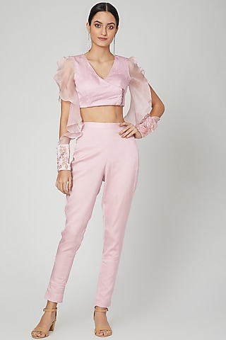 Mauve Embroidered Blouse With Pants by Nitika Kanodia Gupta