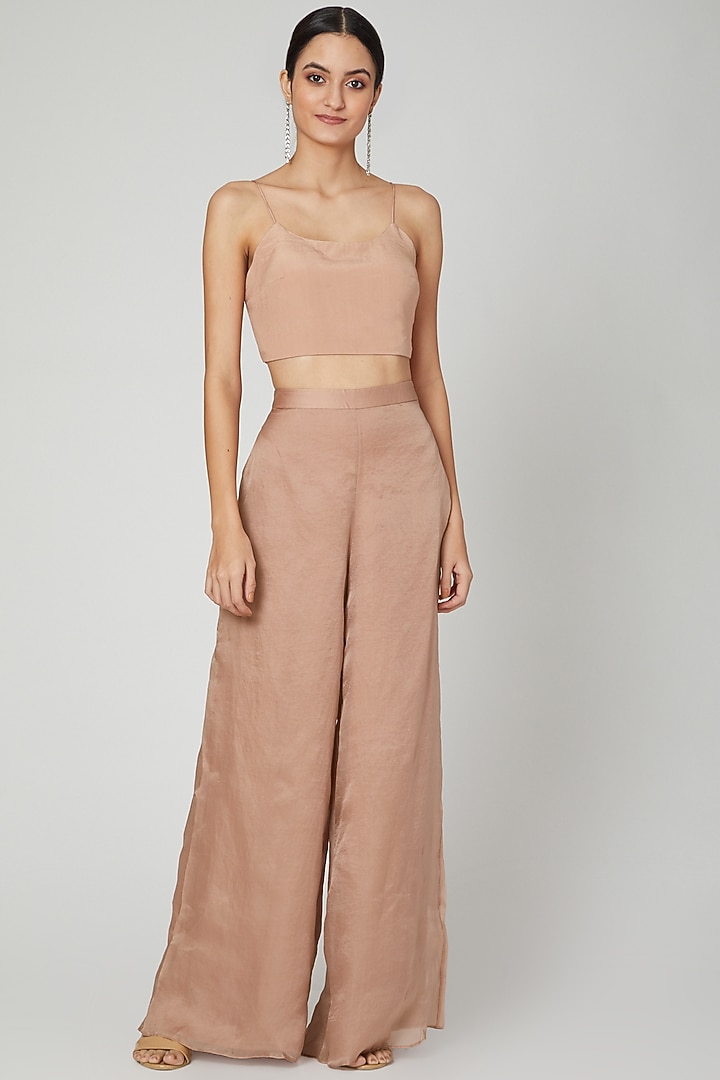 Brown Ruffled Shirt With Pants, Inner & Belt by Nitika Kanodia Gupta at Pernia's Pop Up Shop