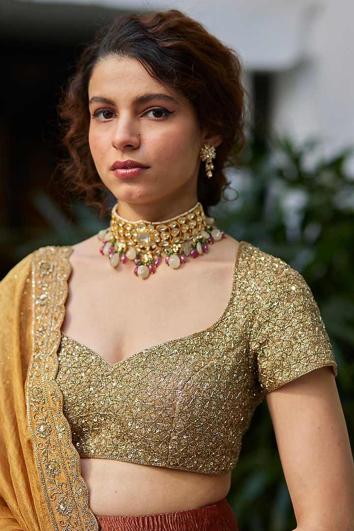 Copper Pure Crush Tissue Wedding Lehenga Set by DHRUVI PANCHAL at Pernia's Pop Up Shop
