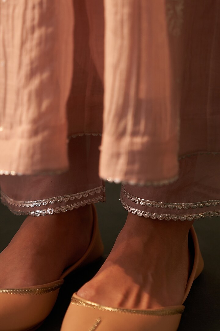 Pink Mul Chanderi Embroidered Party Wear Anarkali Set by Dhaaga & Co. by Savnit Gurnani at Pernia's Pop Up Shop