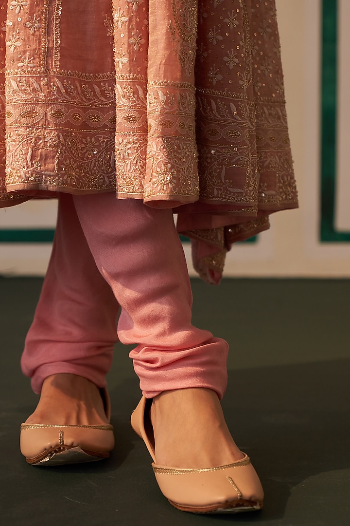 Pink Tissue Embroidered Wedding Anarkali Set by Dhaaga & Co. by Savnit Gurnani at Pernia's Pop Up Shop
