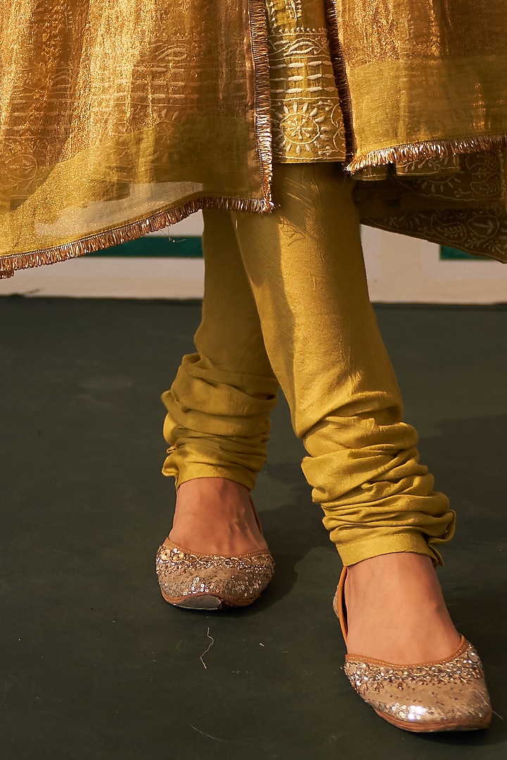 Lime Green Tissue Embroidered Wedding Anarkali Set by Dhaaga & Co. by Savnit Gurnani at Pernia's Pop Up Shop