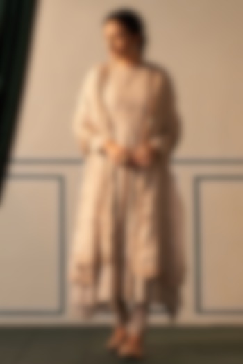 Silver Zari Tissue Chanderi Embroidered Wedding Anarkali Set by Dhaaga & Co. by Savnit Gurnani at Pernia's Pop Up Shop